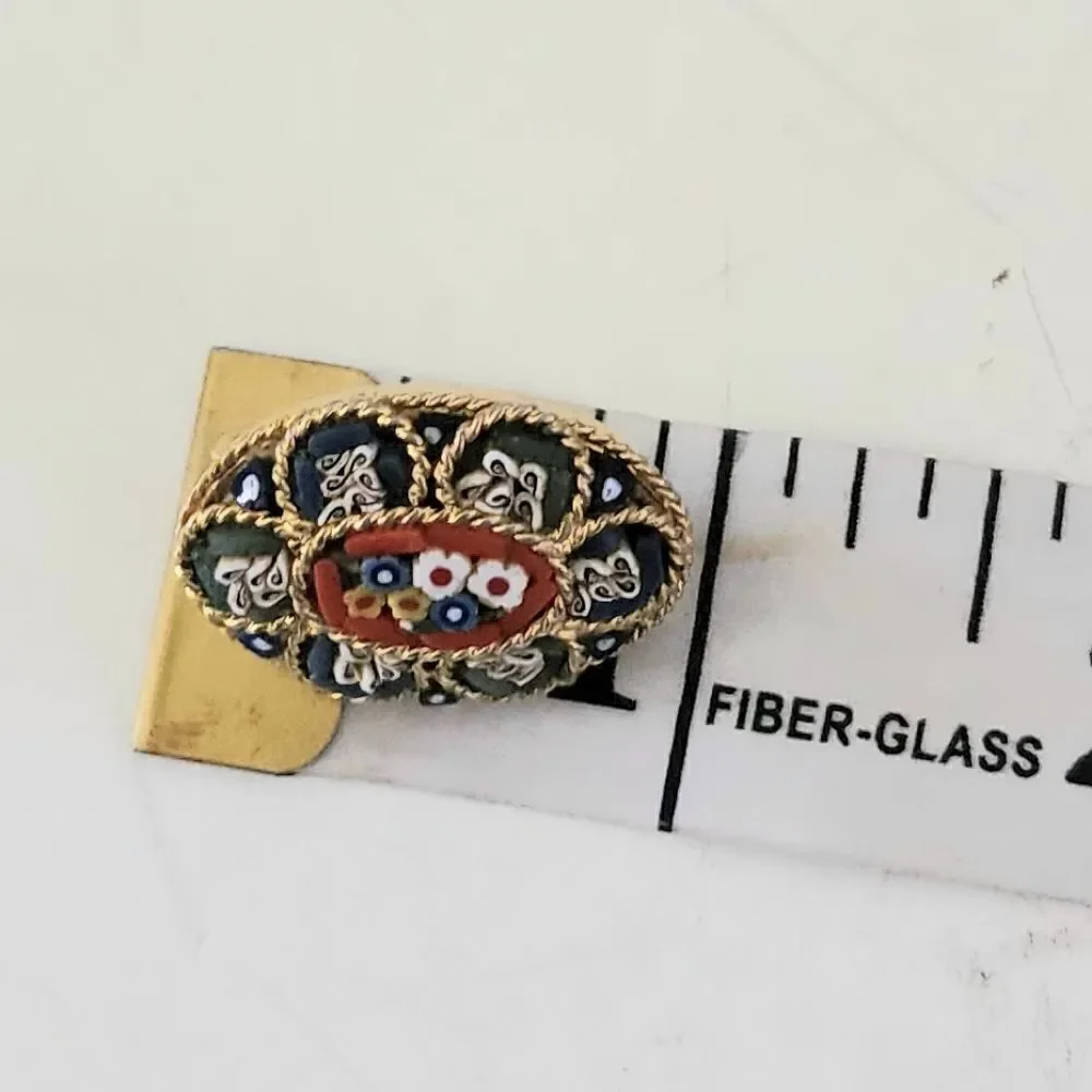 Vintage Italy Brooch Pin 1” Micro-Mosaic Millefiori Flower
